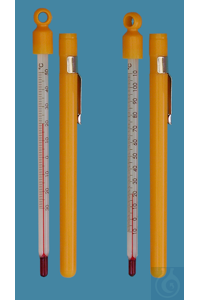 Taschenthermometer, Einfachtyp, in gelber Plastikhülse mit Clip, Stabform,...